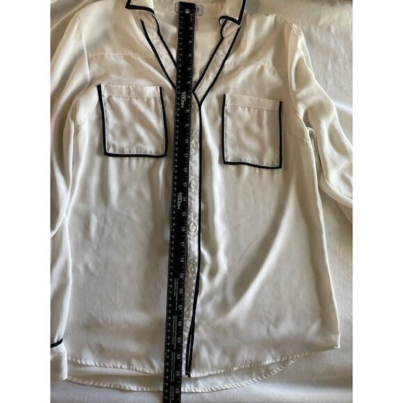 Express The Portofino Shirt Medium Ivory Black Piping Button Up Blouse Top - Picture 11 of 12